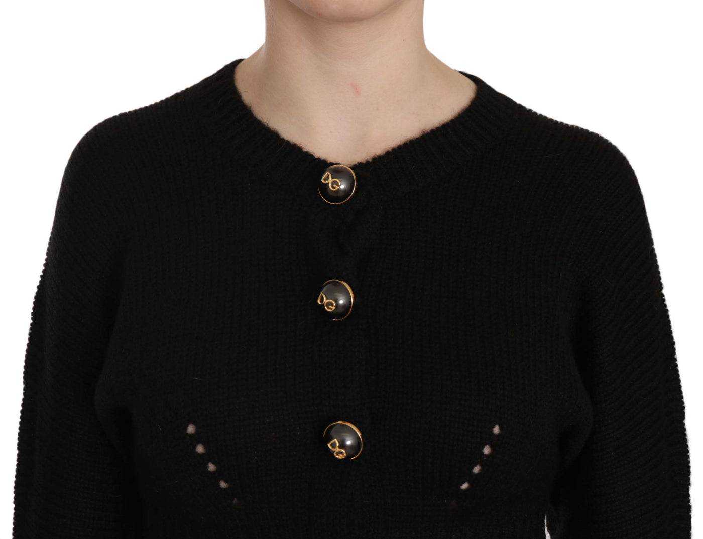 Black Button Embellish Crop Cardigan Sweater