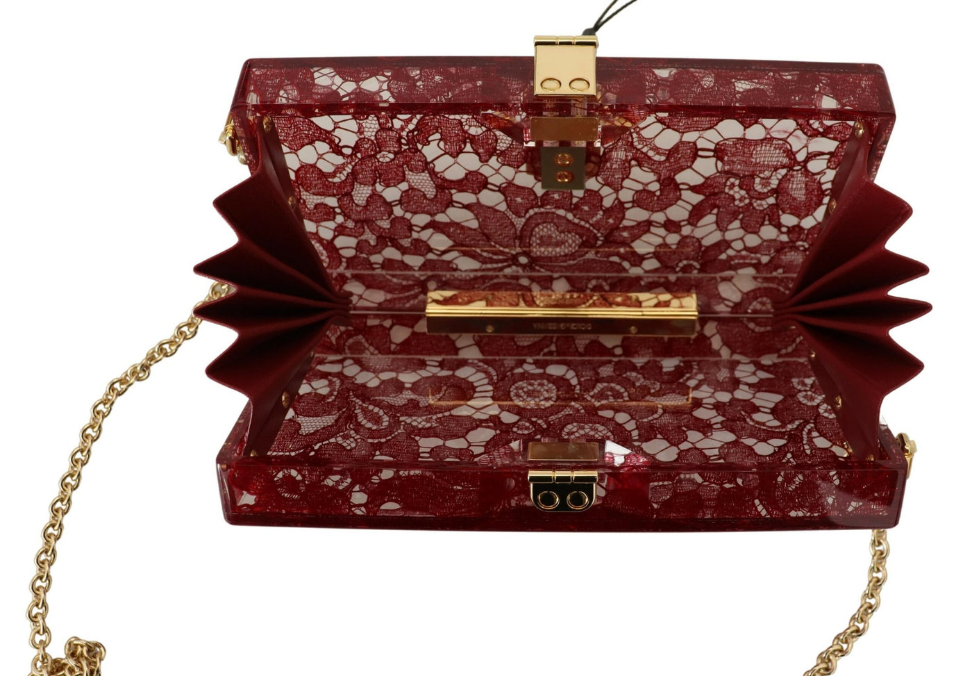 Dark Red Plexiglass Lace Shoulder Sling Clutch Bag