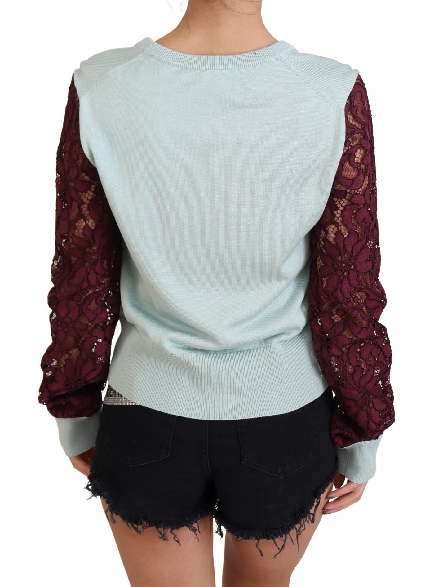 Multicolor Lace Round Neck Pullover Sweater