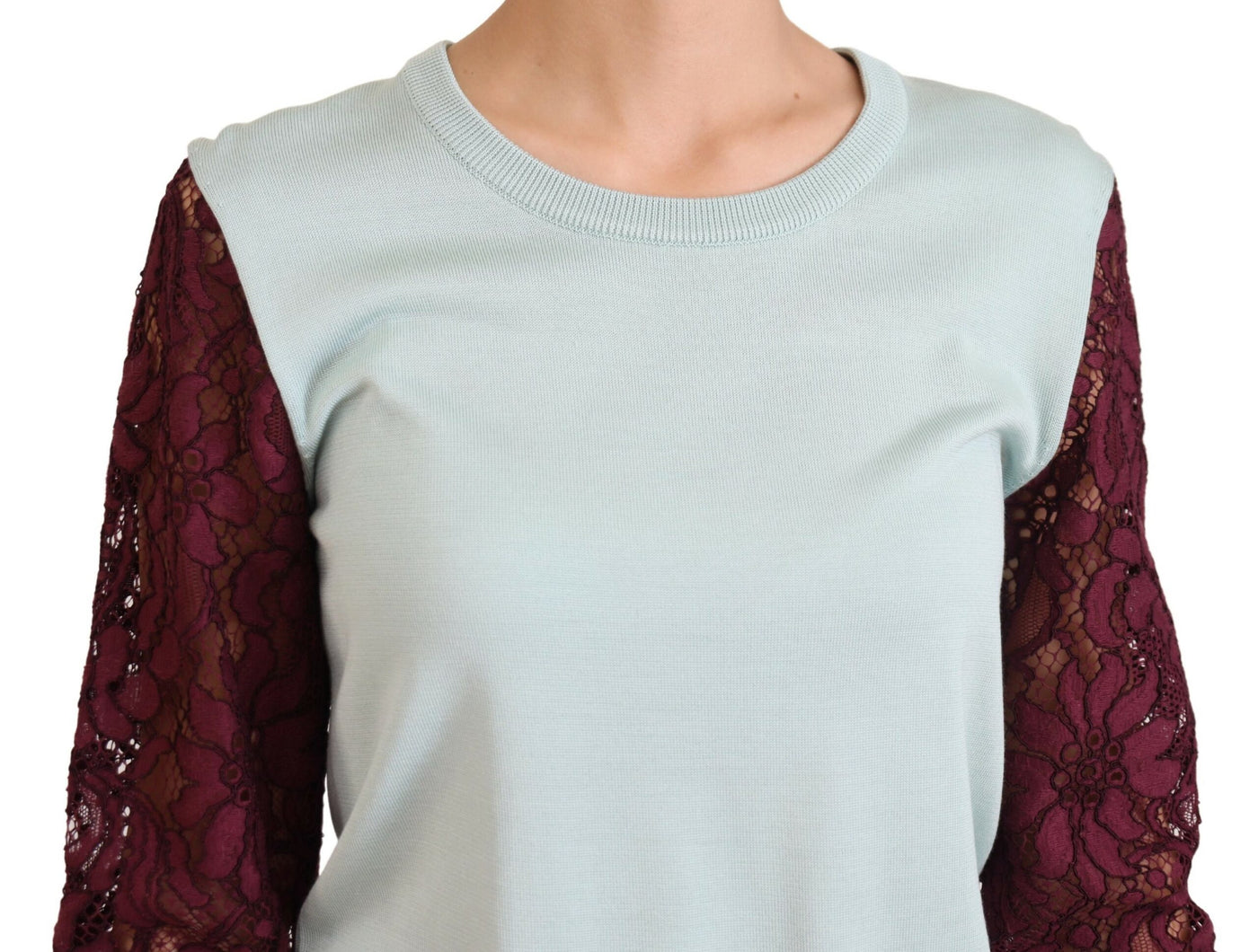 Multicolor Lace Round Neck Pullover Sweater