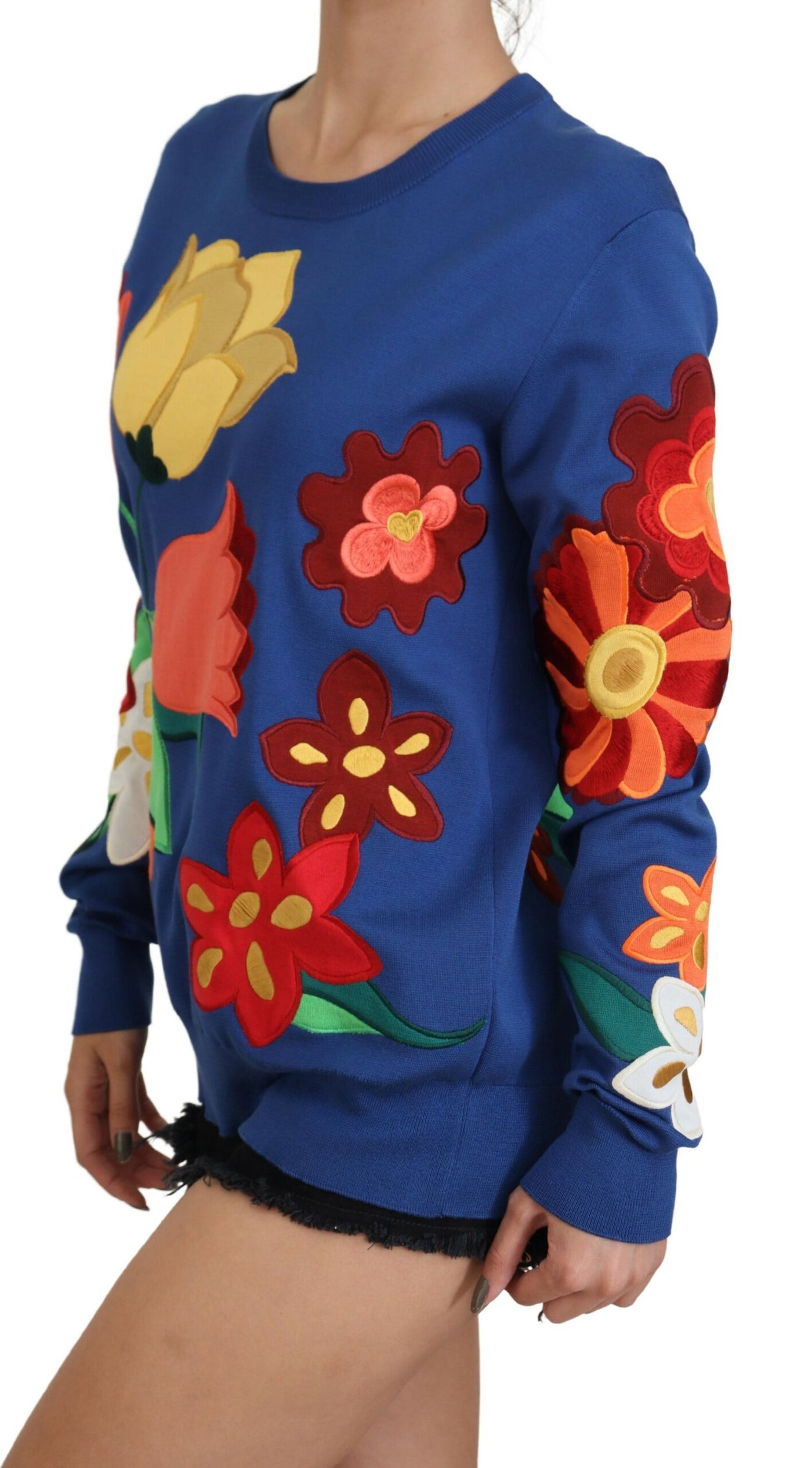 Multicolor Silk Floral Print Pullover Sweater