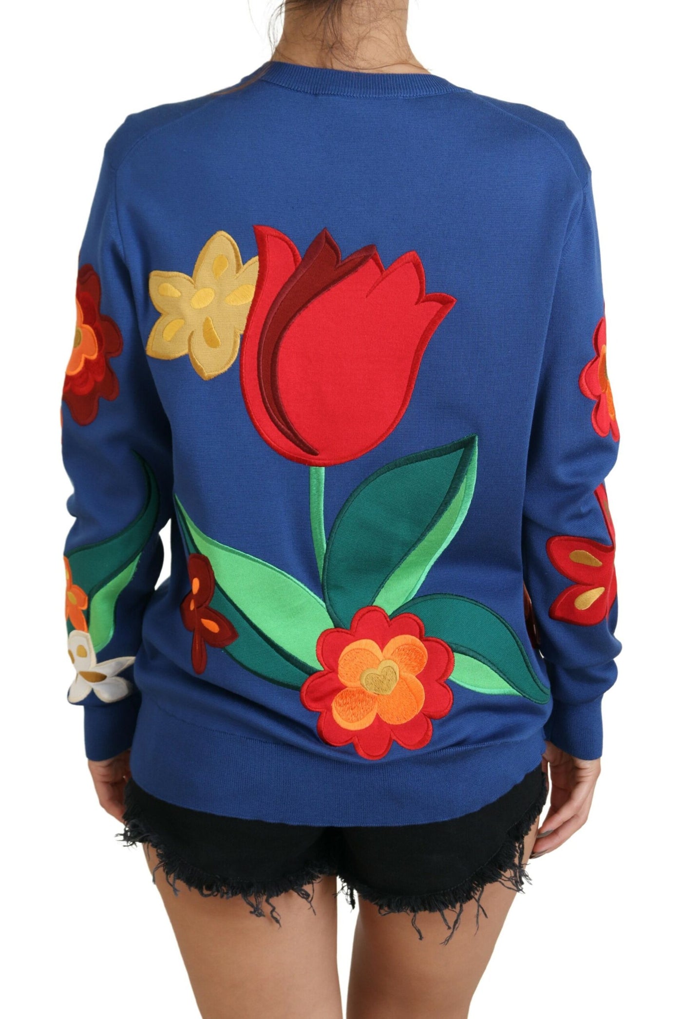 Multicolor Silk Floral Print Pullover Sweater