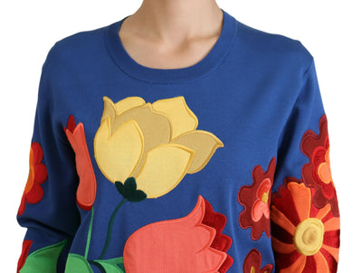 Multicolor Silk Floral Print Pullover Sweater