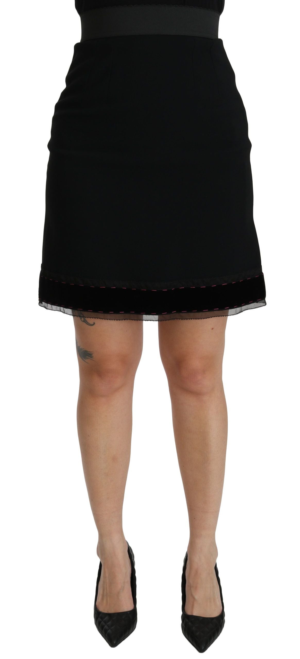 Black A-line High Waist Mini Viscose  Skirt