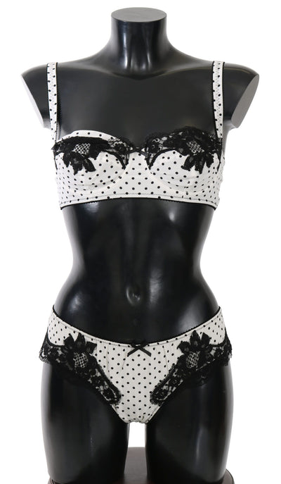 White Black Dot Silk Lace Stretch Set Underwear