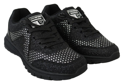 Black Polyester Runner Jasmines Sneakers Shoes