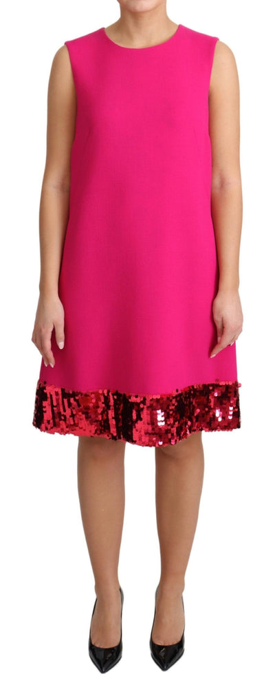 Fuchsia Wool Sequin Shift Sleeveless Dress