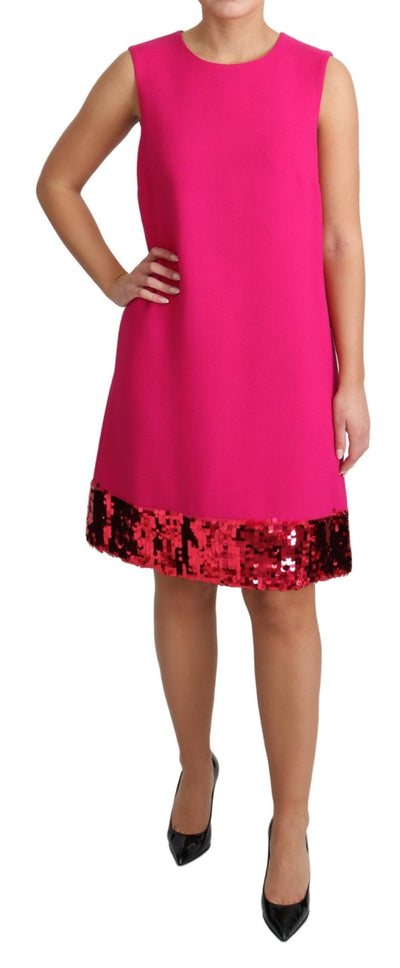 Fuchsia Wool Sequin Shift Sleeveless Dress