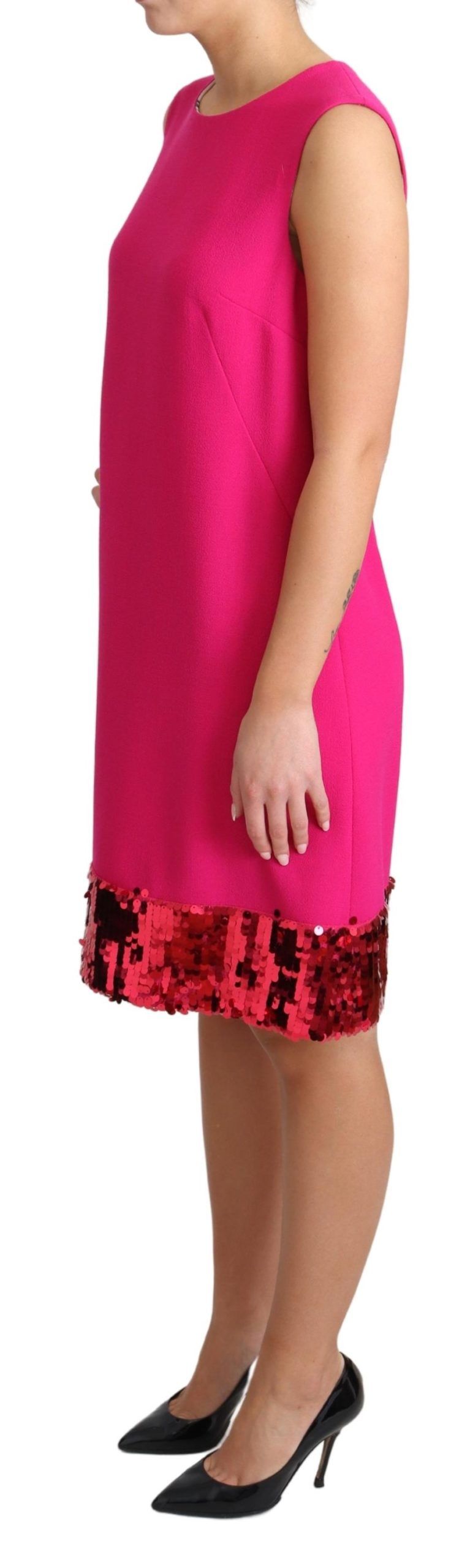 Fuchsia Wool Sequin Shift Sleeveless Dress