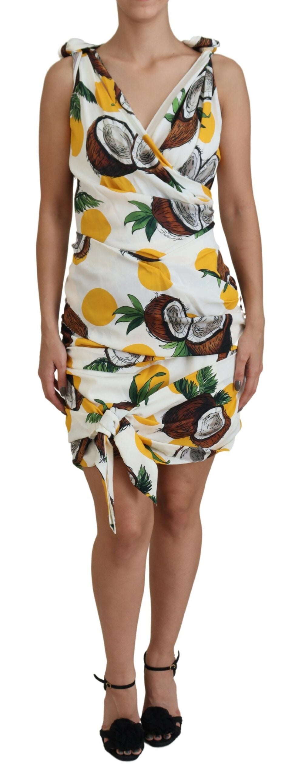 White Coconut Print Sheath Mini Silk Dress