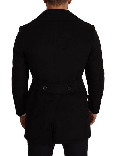 Black Wool Mens Trench Peacoat Jacket