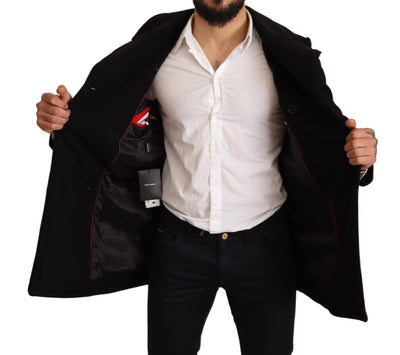 Black Wool Mens Trench Peacoat Jacket