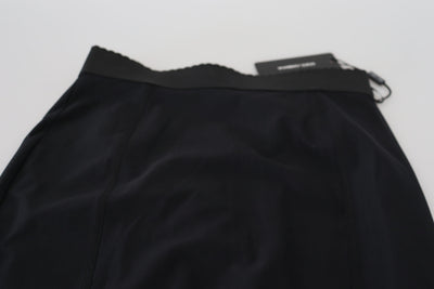 Black Nylon Pencil Cut High Waist Midi Skirt