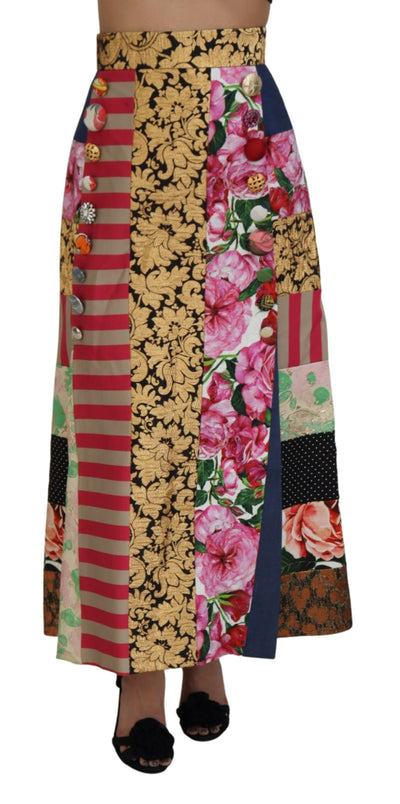 Multicolor Patchwork Jacquard Maxi Skirt