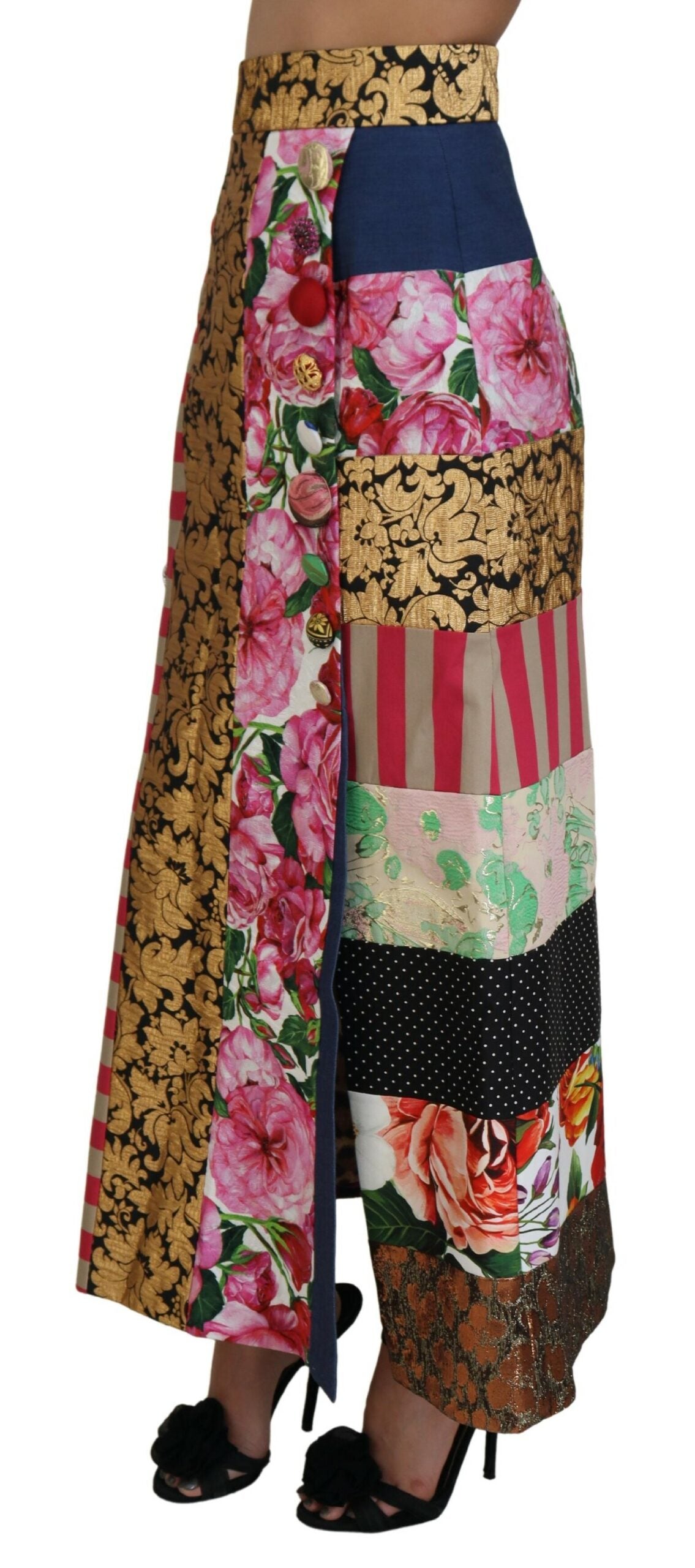 Multicolor Patchwork Jacquard Maxi Skirt