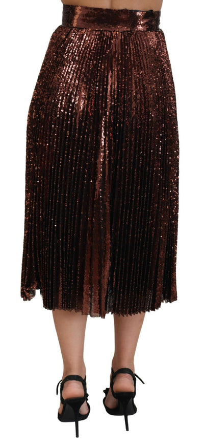 Bronze Sequined High Waist A-line Maxi Skirt