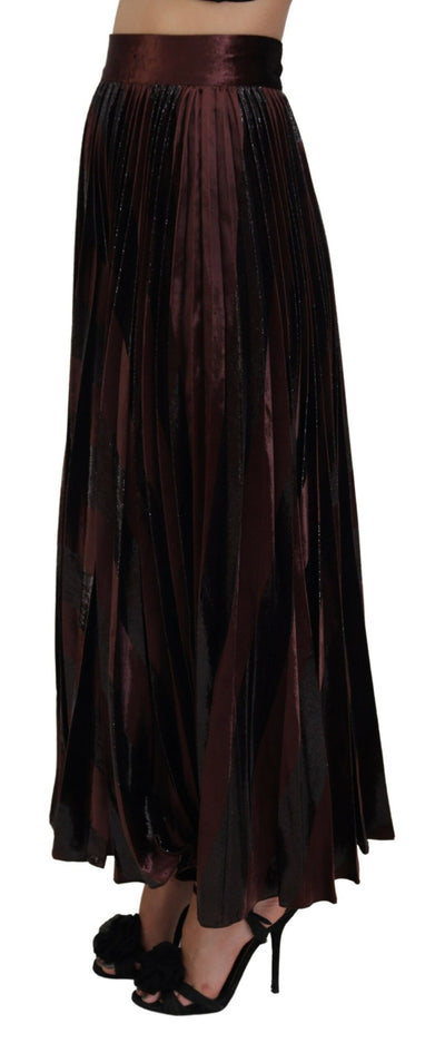 Brown Polyester High Waist A-line Maxi Skirt