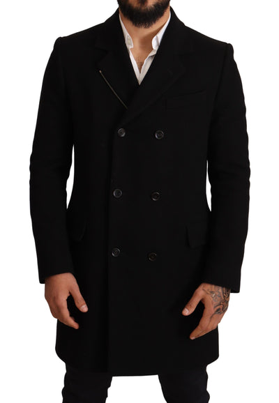 Black Wool Double Breasted Coat Men