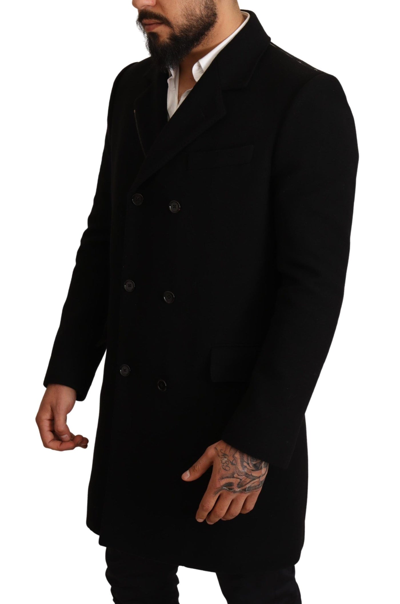 Black Wool Double Breasted Coat Men