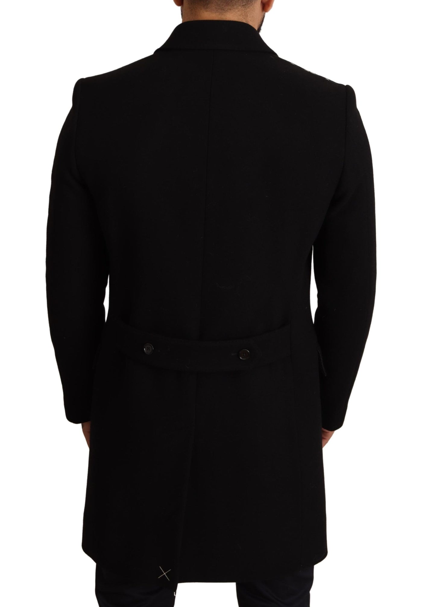 Black Wool Double Breasted Coat Men