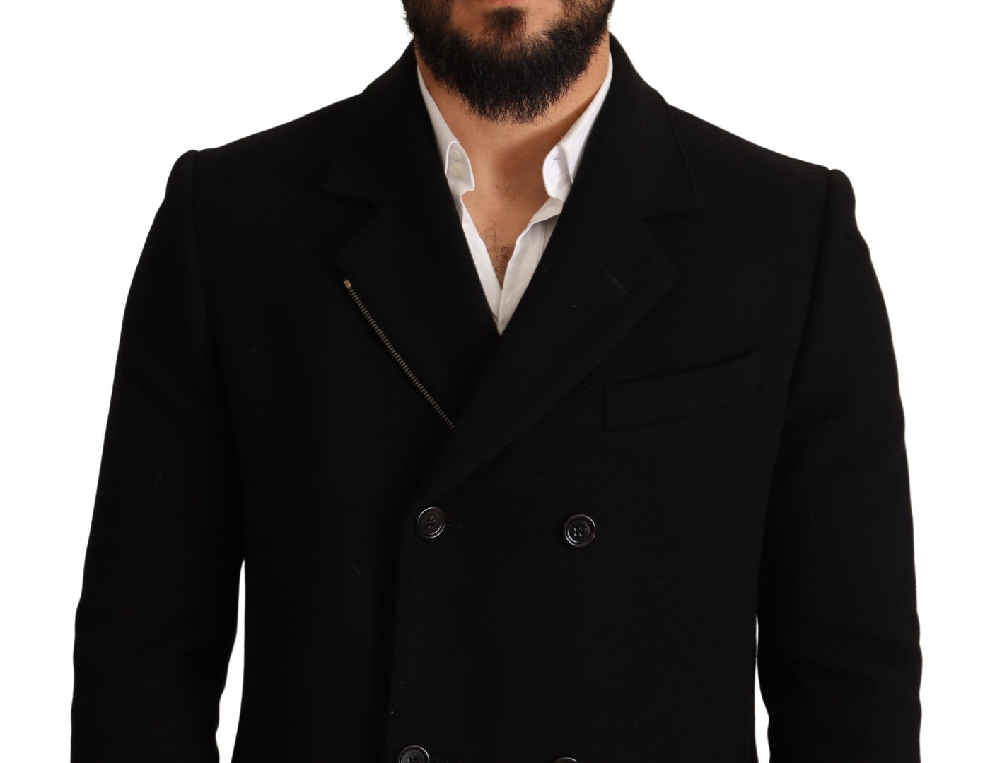 Black Wool Double Breasted Coat Men