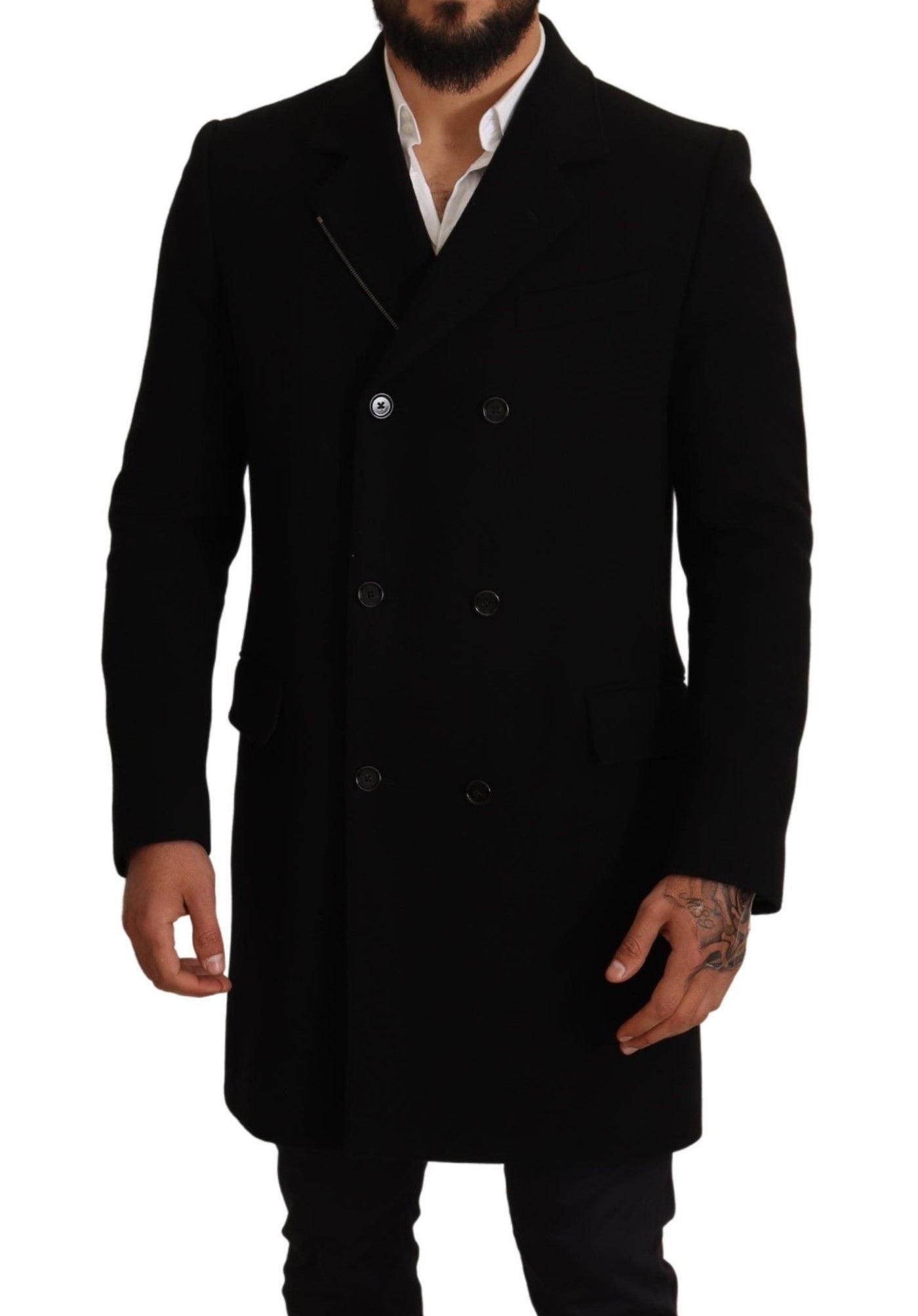 Black Wool Double Breasted Coat Men