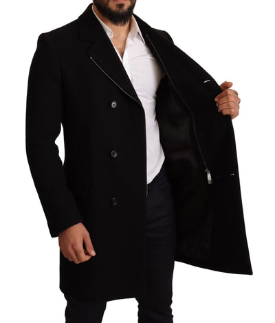 Black Wool Double Breasted Coat Men