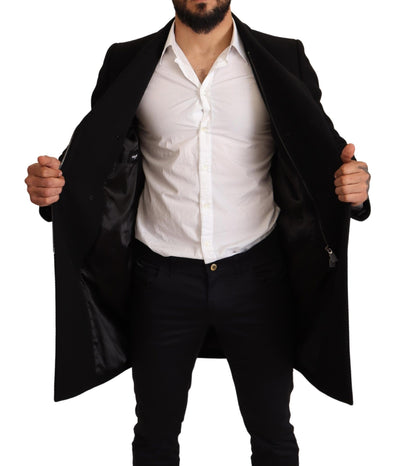 Black Wool Double Breasted Coat Men