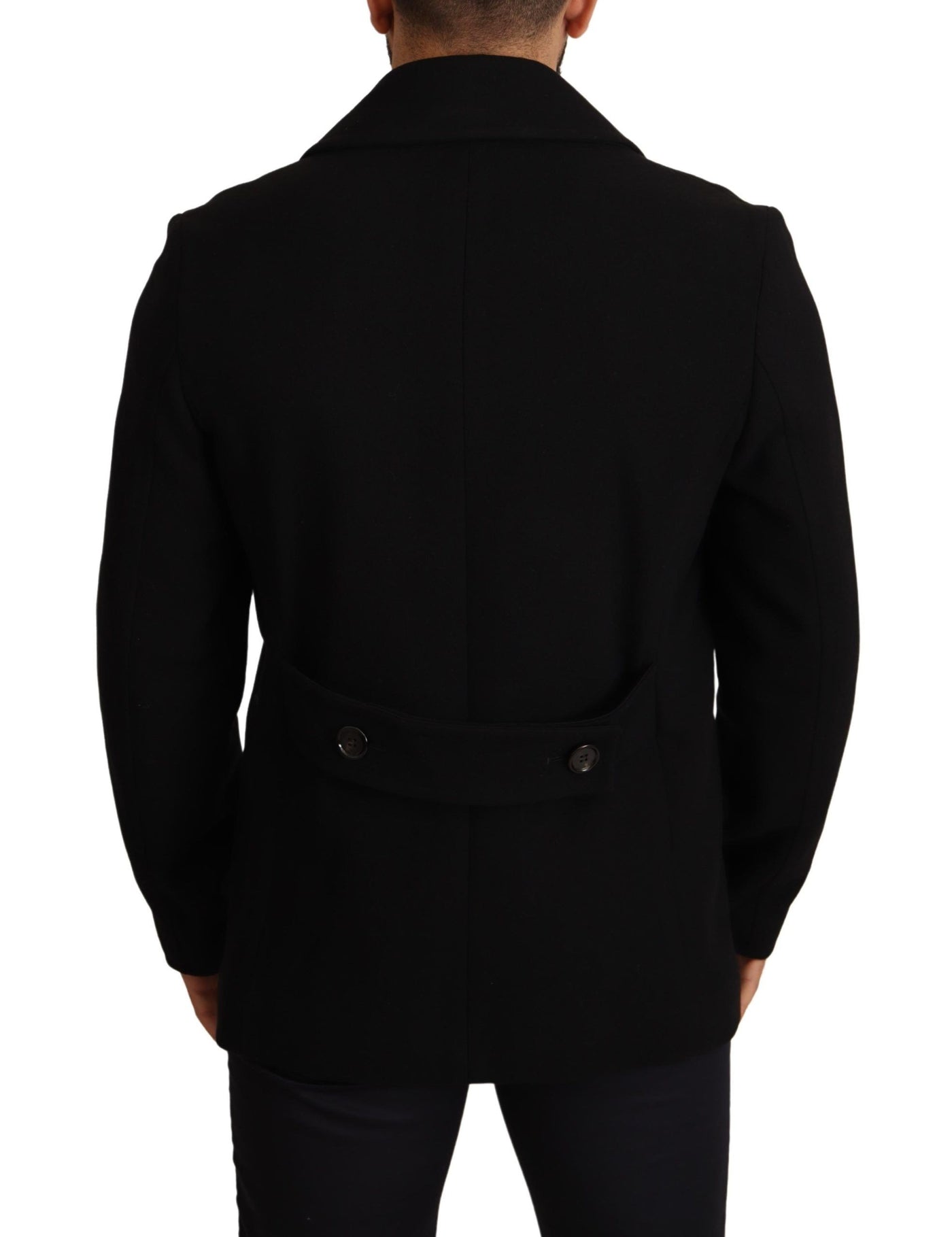 Black Wool Trench Peacoat Jacket