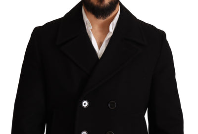 Black Wool Trench Peacoat Jacket