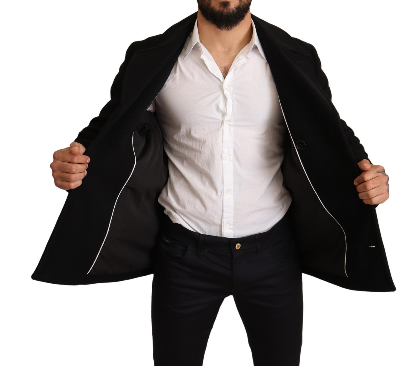 Black Wool Trench Peacoat Jacket