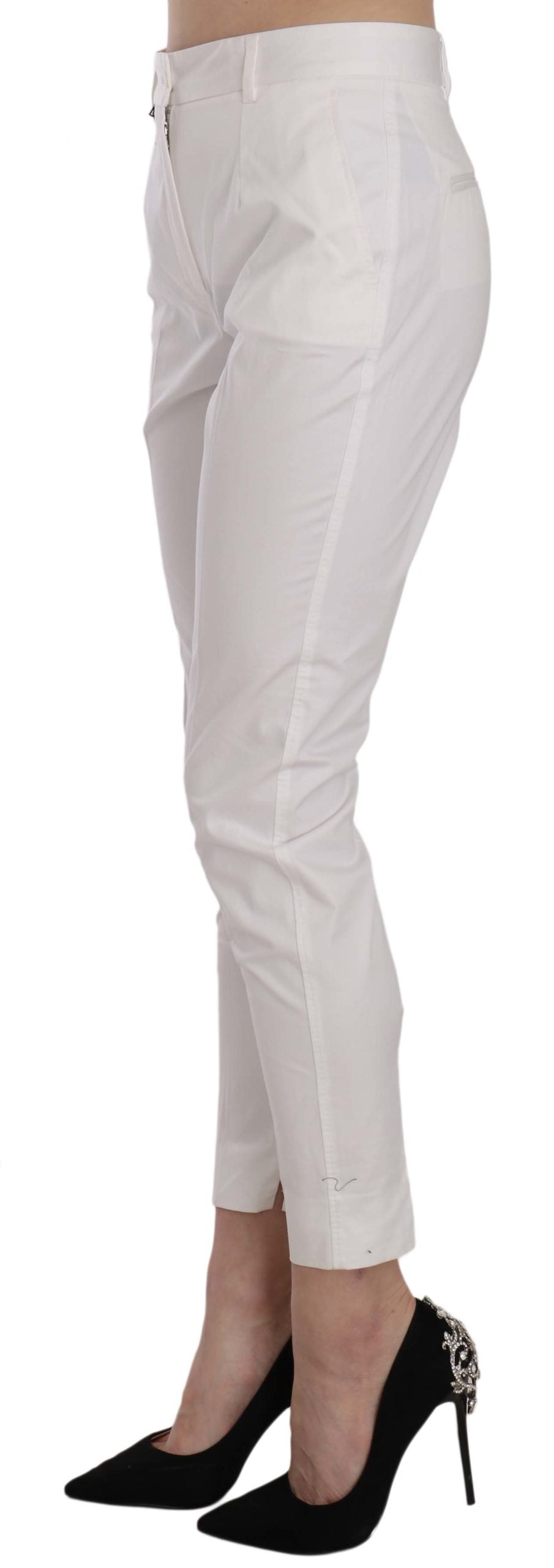 White High Waist Skinny Cropped Trouser Pants