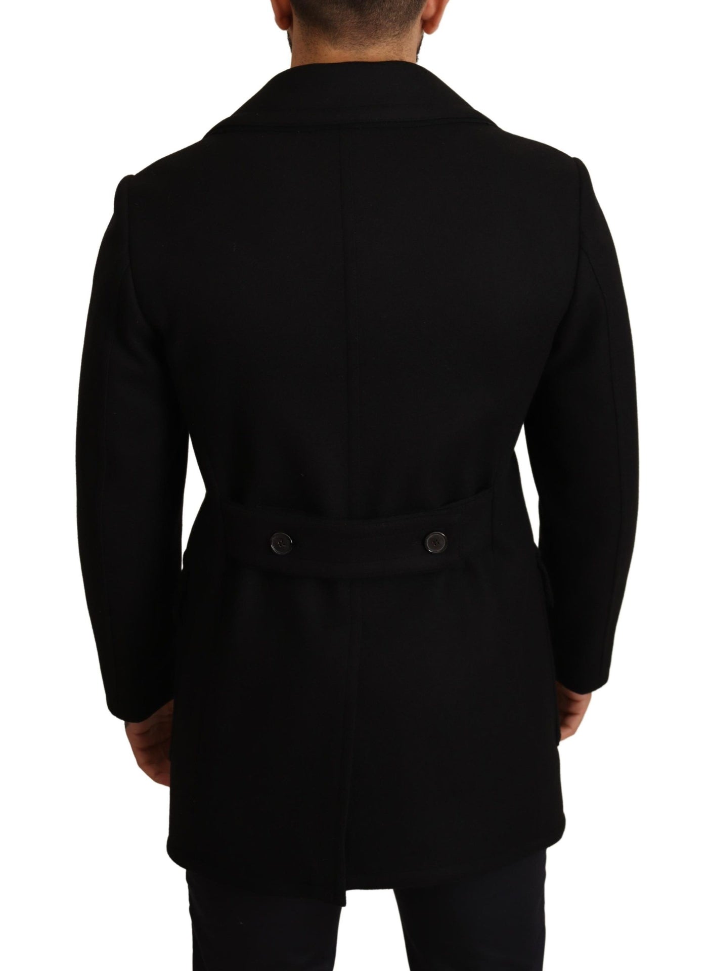 Black Wool Trench Peacoat Jacket