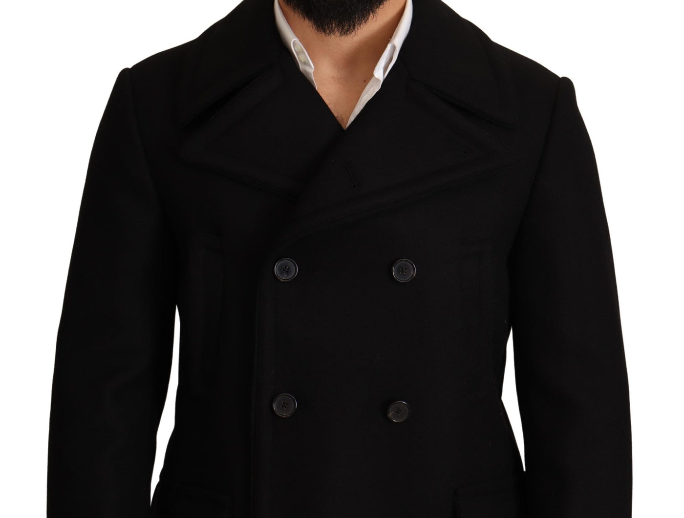 Black Wool Trench Peacoat Jacket