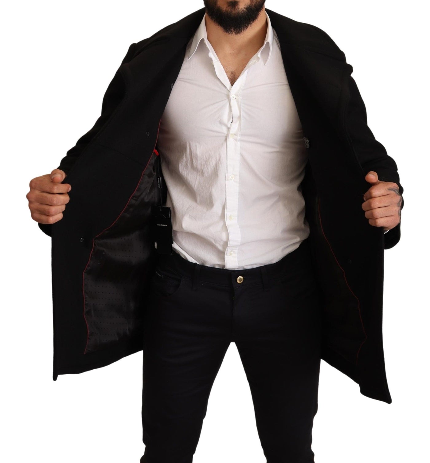 Black Wool Trench Peacoat Jacket