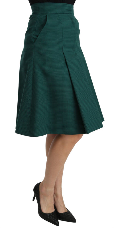 Green Pleated A-line High Waist Cotton  Skirt