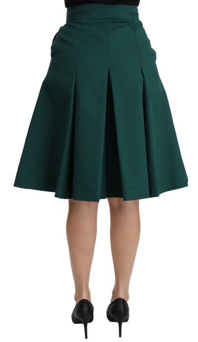 Green Pleated A-line High Waist Cotton  Skirt