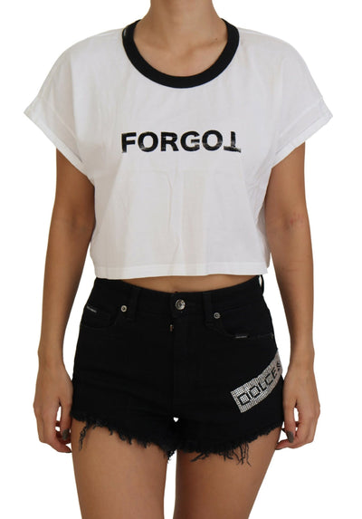 White Forgot Print Short Sleeves Crop T-shirt