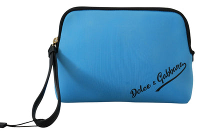 Blue Logo Print Hand Pouch Leopard Print Toiletry Bag