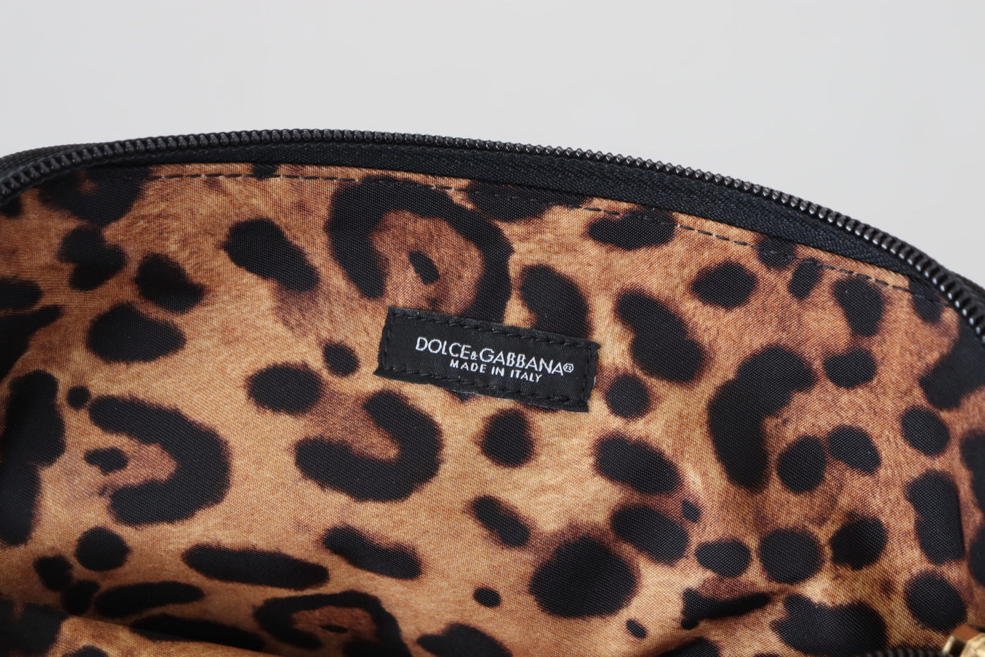 Blue Logo Print Hand Pouch Leopard Print Toiletry Bag