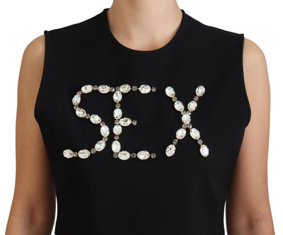 Black Crystal Embellishment Sleeveless Top