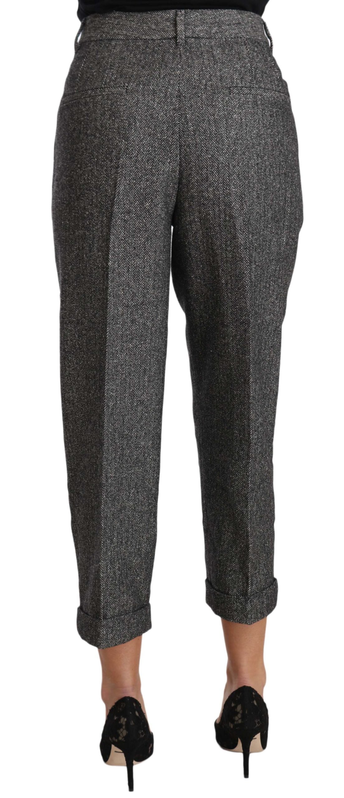 Gray Wool Pleated Cropped Trouser Pants