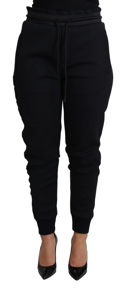 Black Polyester Neoprene Jogger Trouser Pants