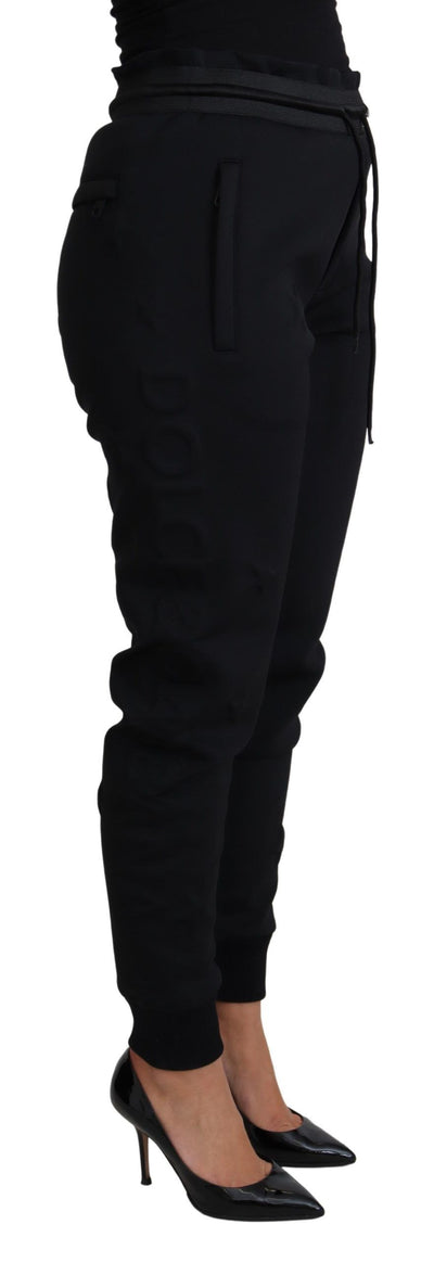 Black Polyester Neoprene Jogger Trouser Pants