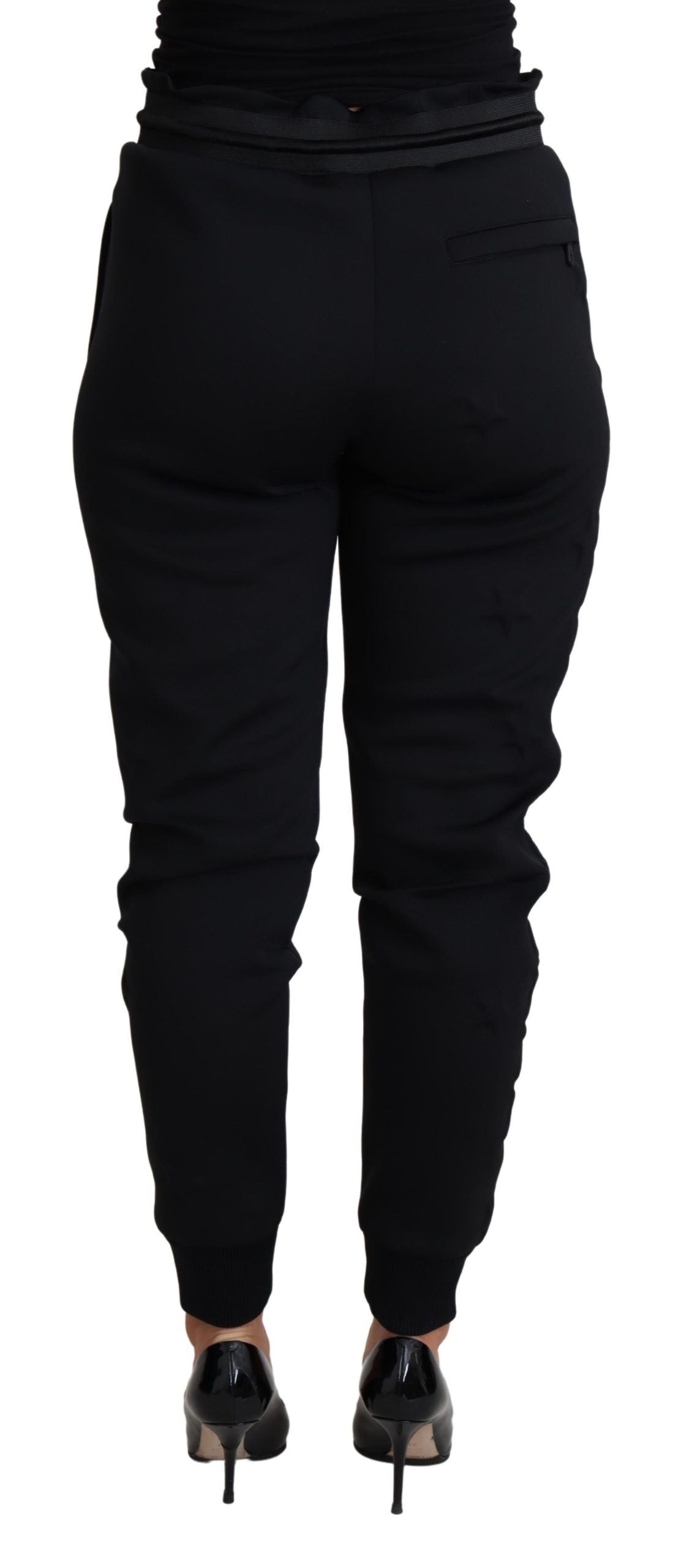 Black Polyester Neoprene Jogger Trouser Pants