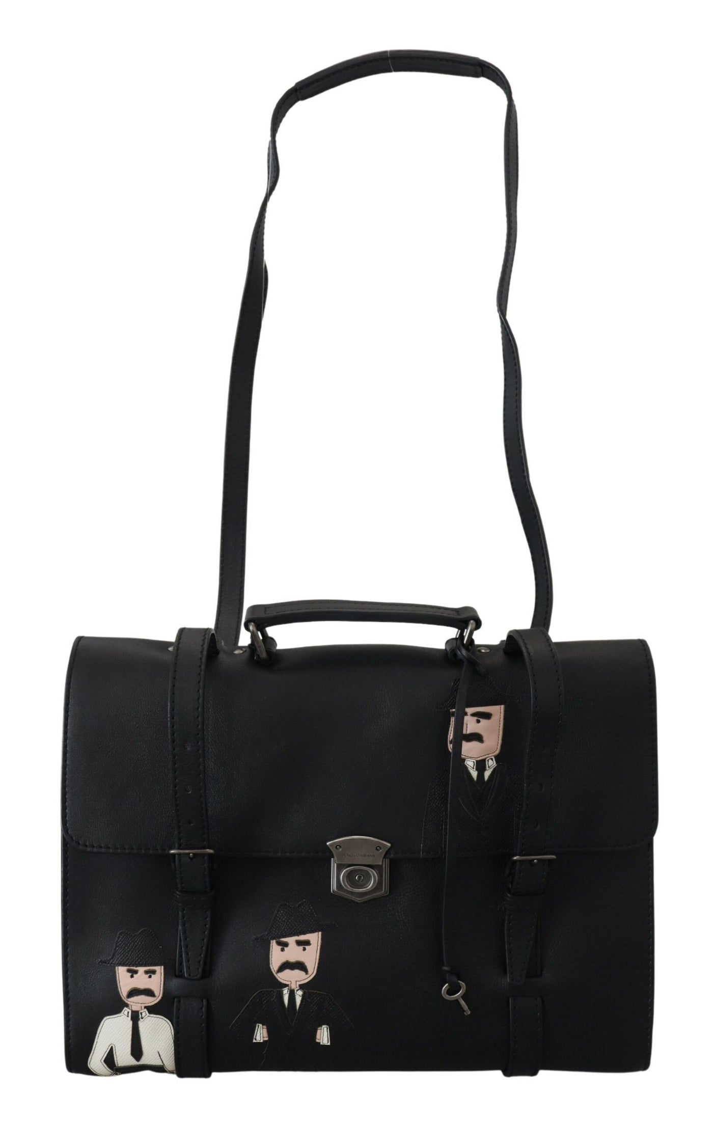 Black Leather #DGFamily Messenger Shoulder Briefcase Bag