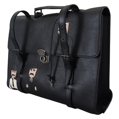 Black Leather #DGFamily Messenger Shoulder Briefcase Bag