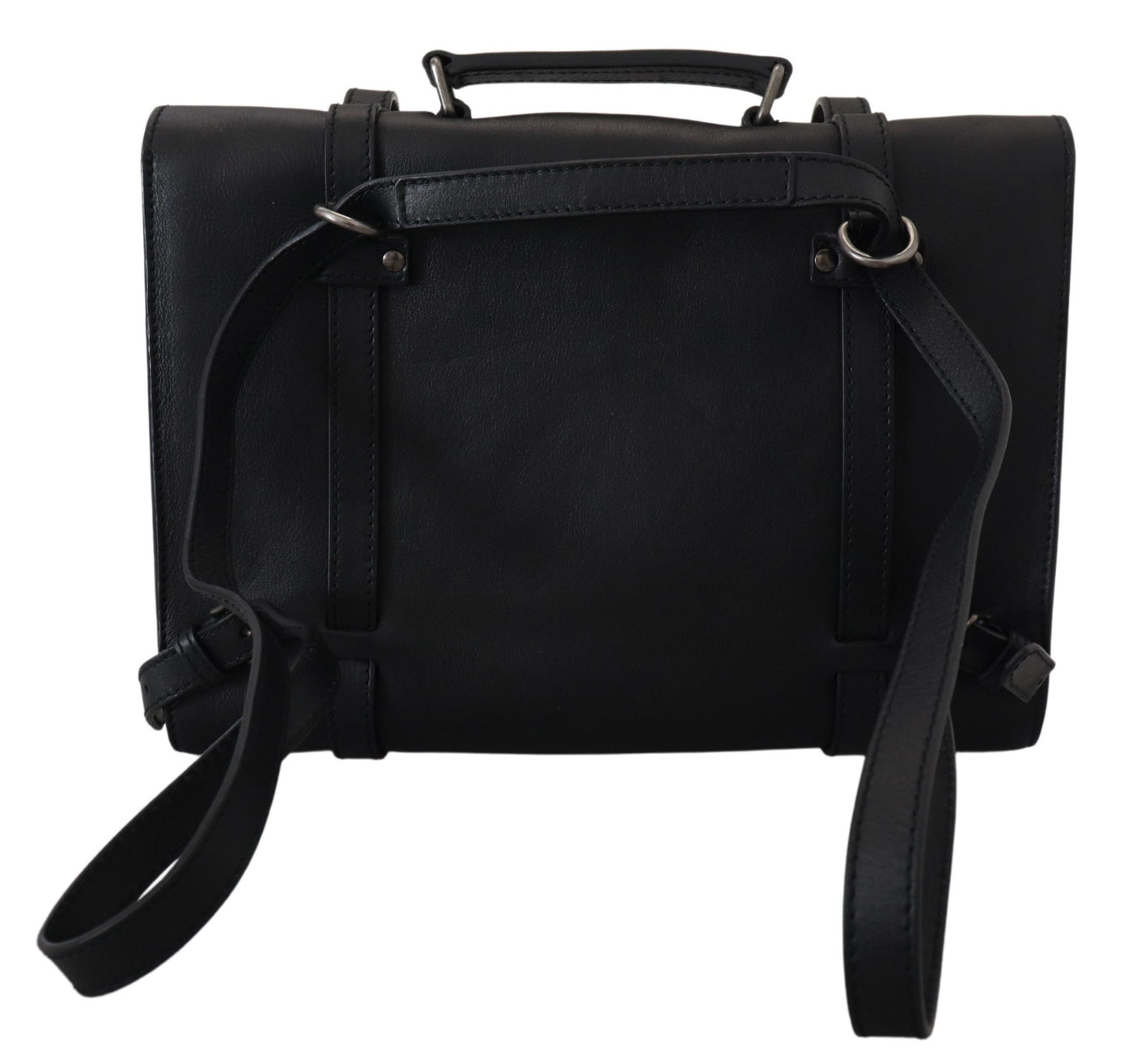 Black Leather #DGFamily Messenger Shoulder Briefcase Bag