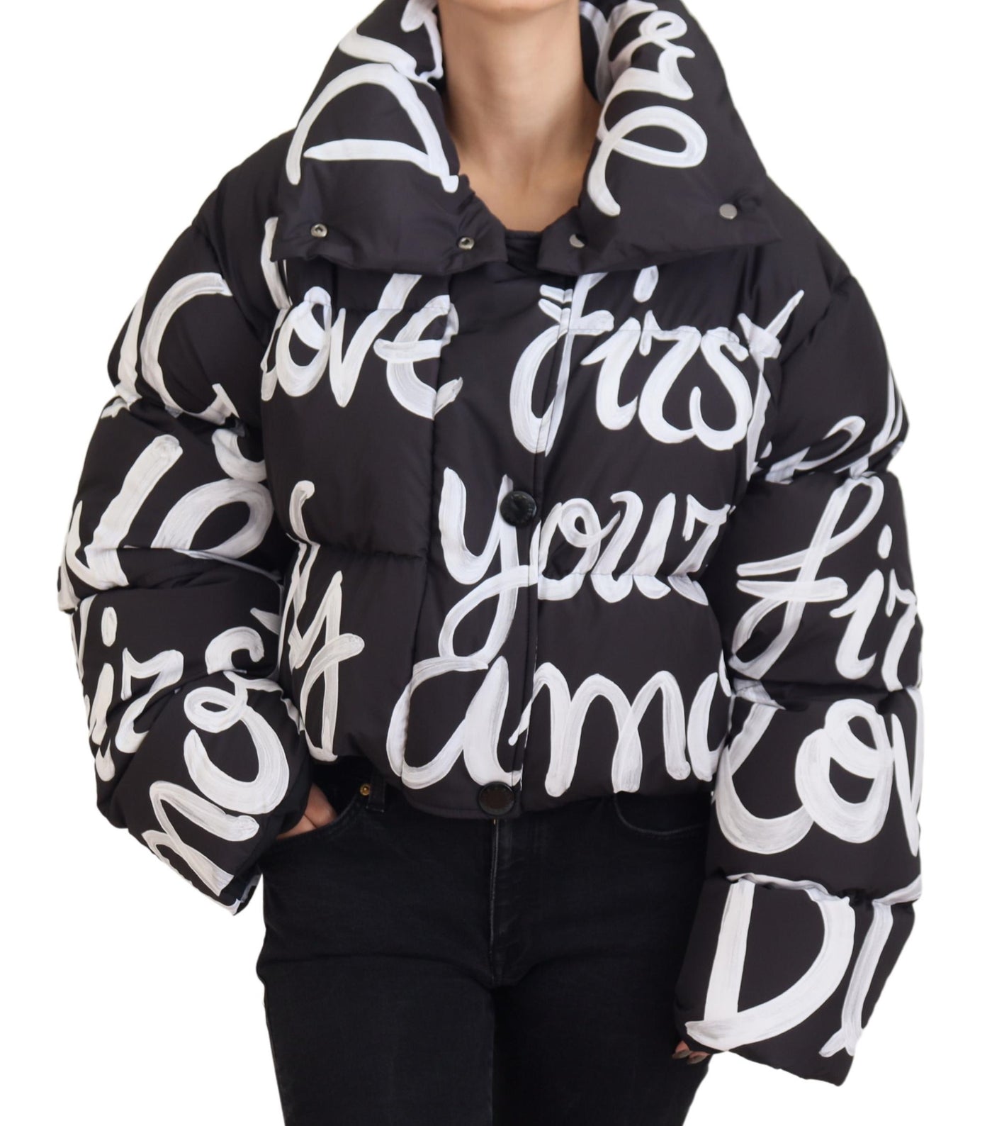 Black AMORE Printed Blouson Polyester Jacket