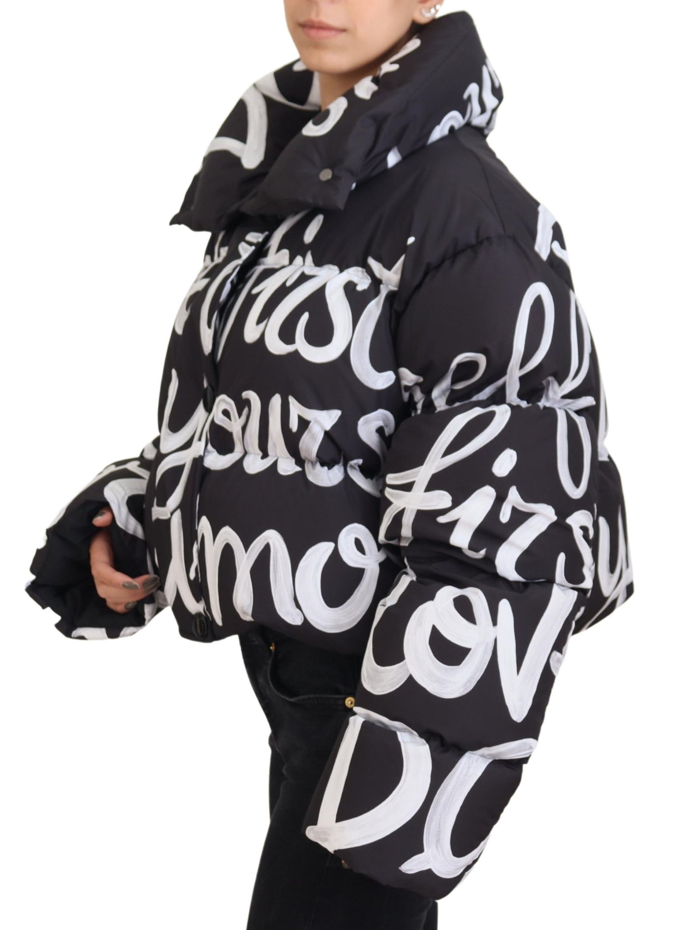 Black AMORE Printed Blouson Polyester Jacket